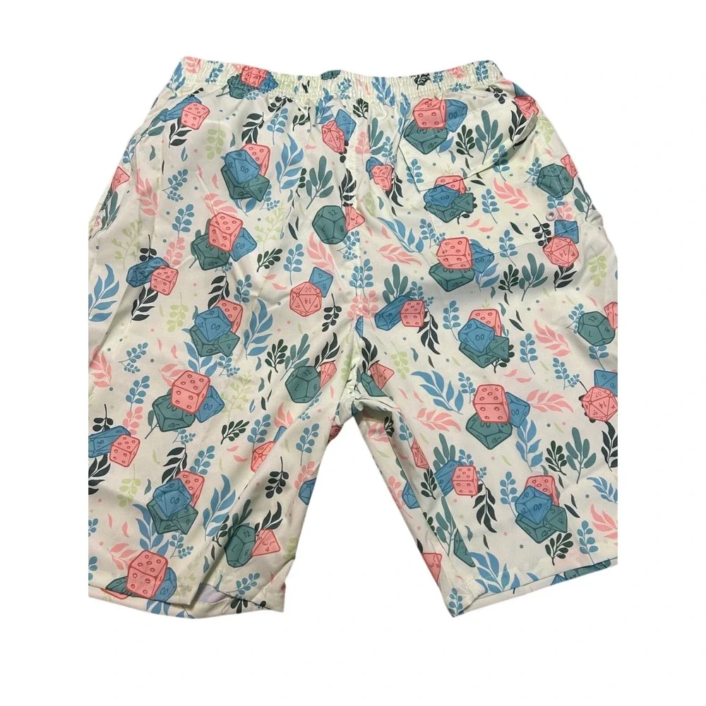 Fenteng Mens Dice Print Swim Trunks Cream D&D Tabletop Gaming Shorts‎ L